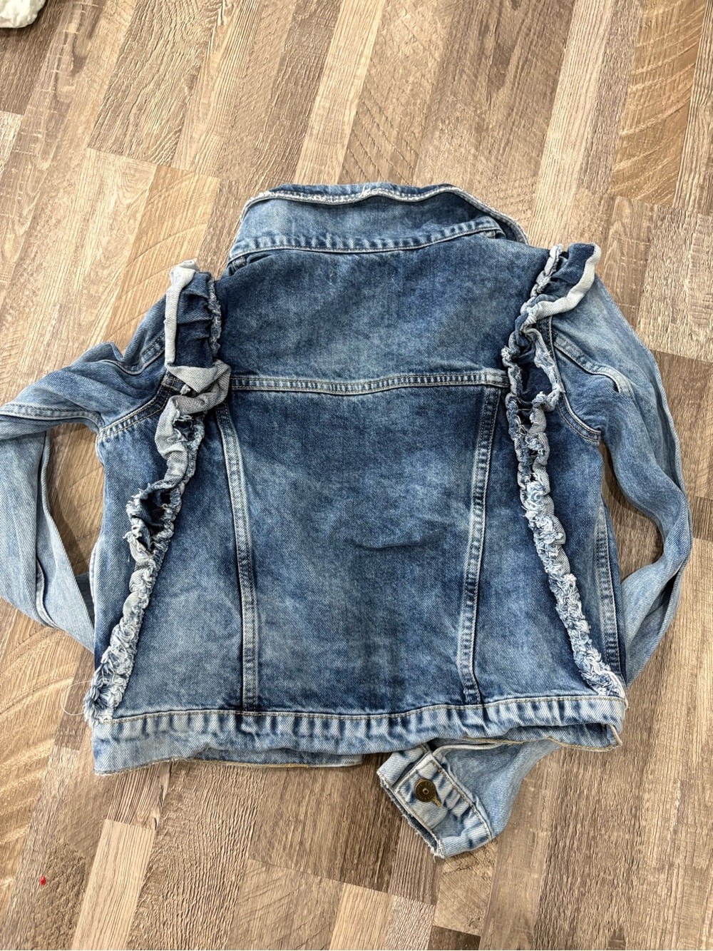 Zara Light Blue Ruffled Shoulder Denim Jacket Small - Picture 4 of 4